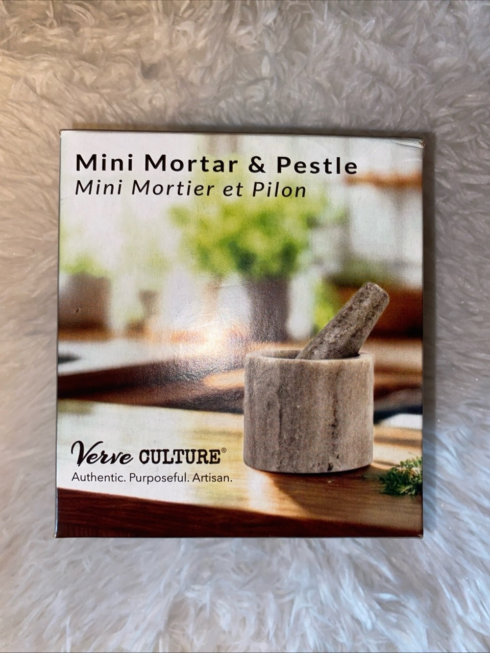 Verve Culture Mini Marble Mortar & Pestle, Marbled Beige/Brown, India